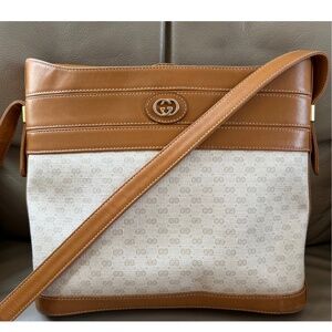 Authenticated Vintage Gucci Micro GG Canvas Tan Leather Crossbody Bag, COA
